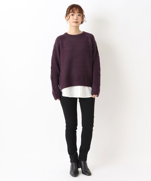 one'sterrace（ワンズテラス）の「ロービングヤーン布帛切替コンビニットプルオーバー（ニット/セーター・レディース・パープル系2/グレー系4/カーキ系5・02）」の16枚目の写真