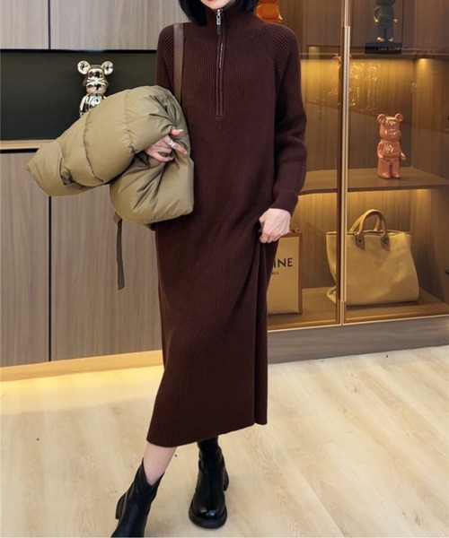 ハーフジップニットロングワンピース（ワンピース）｜AMAJI（アマジ）