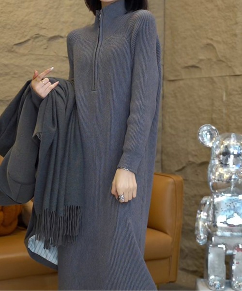 ハーフジップニットロングワンピース（ワンピース）｜AMAJI（アマジ） 7,480円