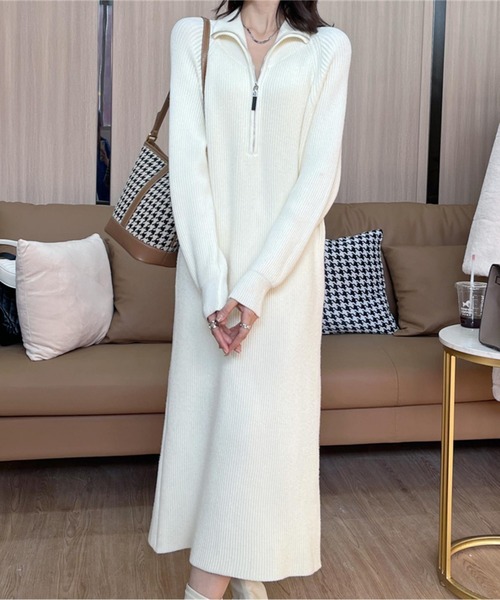 ハーフジップニットロングワンピース（ワンピース）｜AMAJI（アマジ）