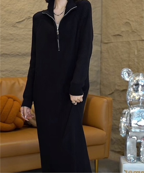 ハーフジップニットロングワンピース（ワンピース）｜AMAJI（アマジ）