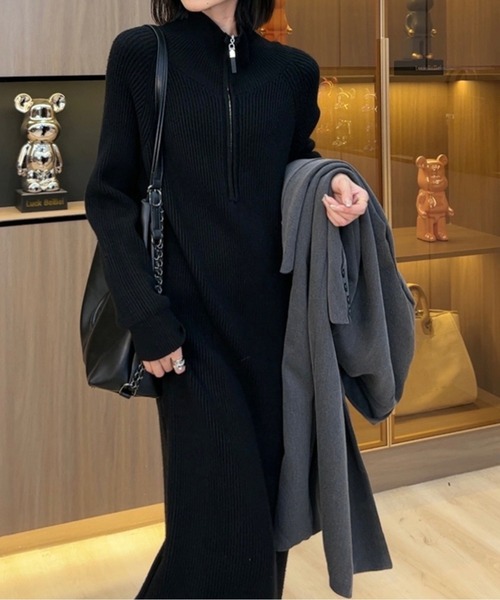 ハーフジップニットロングワンピース（ワンピース）｜AMAJI（アマジ）