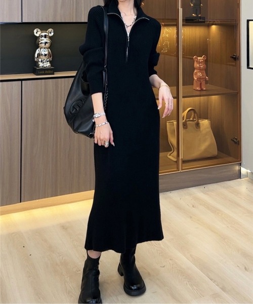 ハーフジップニットロングワンピース（ワンピース）｜AMAJI（アマジ）