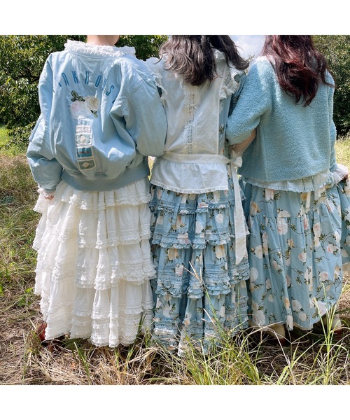 PINK HOUSE シワ加工 段々スカート ４段ティアード フリルスカート PINK HOUSE シワ加工 段々スカート 4段ティアード フリル