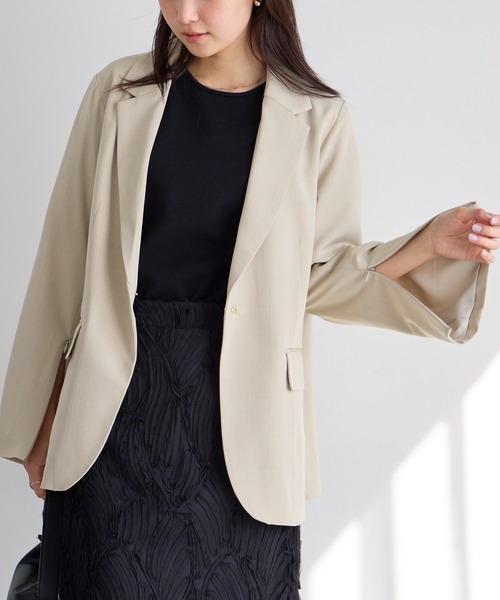 LAVEANGE（ラビアンジェ）の「2WAYスリットスリーブテーラードジャケット（テーラードジャケット・レディース・モカ/ベージュ系その他/ブラック・M/LL/4L/5L/3L）」の17枚目の写真