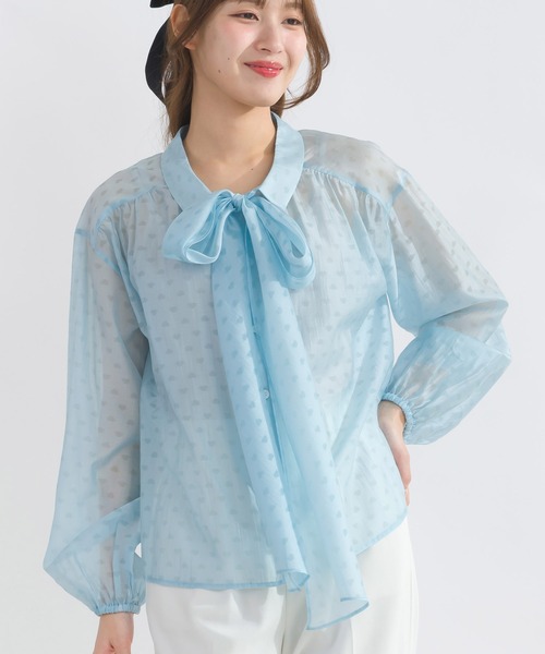 PICCIN(ピッチン)の「2wayシアーリボンブラウス(シャツ/ブラウス・レディース・サックスブルー/ブラック/オフホワイト・M)」の3枚目の写真