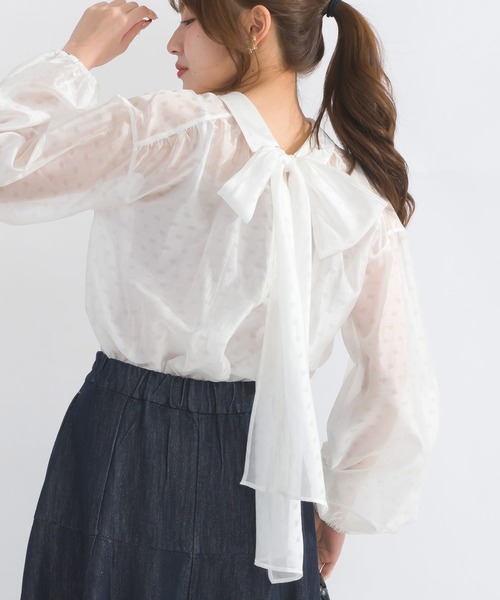 PICCIN(ピッチン)の「2wayシアーリボンブラウス(シャツ/ブラウス・レディース・サックスブルー/ブラック/オフホワイト・M)」の6枚目の写真