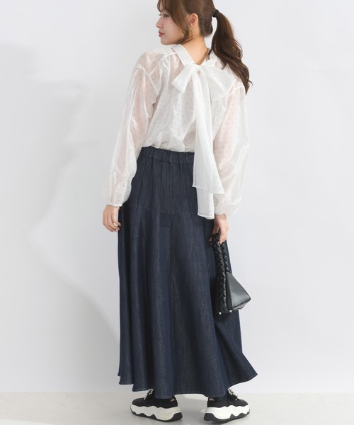 PICCIN(ピッチン)の「2wayシアーリボンブラウス(シャツ/ブラウス・レディース・サックスブルー/ブラック/オフホワイト・M)」の11枚目の写真