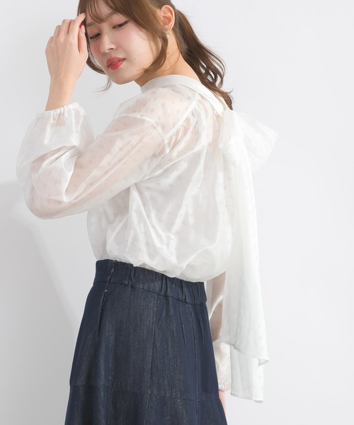 PICCIN(ピッチン)の「2wayシアーリボンブラウス(シャツ/ブラウス・レディース・サックスブルー/ブラック/オフホワイト・M)」の5枚目の写真