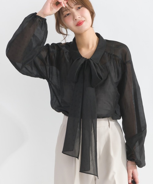 PICCIN(ピッチン)の「2wayシアーリボンブラウス(シャツ/ブラウス・レディース・サックスブルー/ブラック/オフホワイト・M)」の12枚目の写真