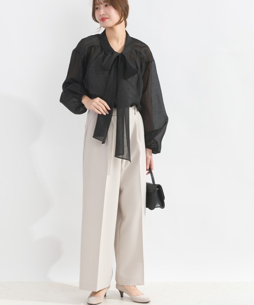 PICCIN(ピッチン)の「2wayシアーリボンブラウス(シャツ/ブラウス・レディース・サックスブルー/ブラック/オフホワイト・M)」の16枚目の写真