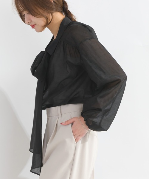 PICCIN(ピッチン)の「2wayシアーリボンブラウス(シャツ/ブラウス・レディース・サックスブルー/ブラック/オフホワイト・M)」の13枚目の写真