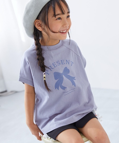 devirock（デビロック）の「綿100％ デビラボ ガールズ フレンチラグラン プリント半袖Tシャツ（Tシャツ/カットソー・キッズ・ホワイト系2/ホワイト系1/ブラック系2/グリーン系1/パープル系2/ブルー系2/ピンク系2/ブルー系1/ピンク系1/グレー系1/ブラック系1/パープル系1・160cm/150cm/140cm/130cm/120cm/110cm/100cm）」の8枚目の写真