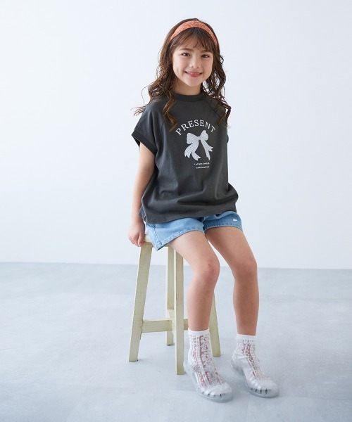 devirock（デビロック）の「綿100％ デビラボ ガールズ フレンチラグラン プリント半袖Tシャツ（Tシャツ/カットソー・キッズ・ホワイト系2/ホワイト系1/ブラック系2/グリーン系1/パープル系2/ブルー系2/ピンク系2/ブルー系1/ピンク系1/グレー系1/ブラック系1/パープル系1・160cm/150cm/140cm/130cm/120cm/110cm/100cm）」の14枚目の写真