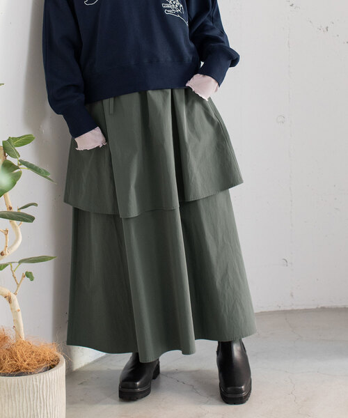 POU DOU DOU(プードゥドゥ)の「2段ティアードスカート(スカート・レディース・ダークグレー/ブルー/オフホワイト・M)」の3枚目の写真