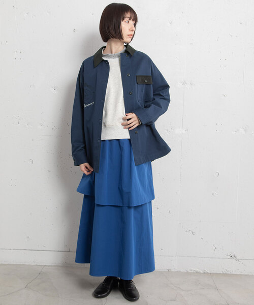 POU DOU DOU(プードゥドゥ)の「2段ティアードスカート(スカート・レディース・ダークグレー/ブルー/オフホワイト・M)」の4枚目の写真