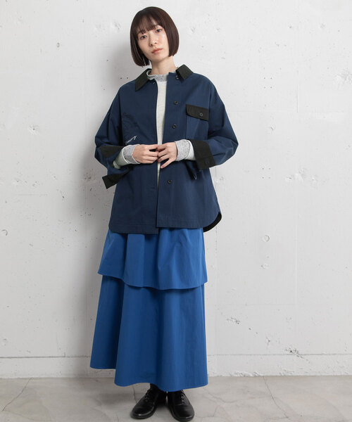 POU DOU DOU(プードゥドゥ)の「2段ティアードスカート(スカート・レディース・ダークグレー/ブルー/オフホワイト・M)」の5枚目の写真