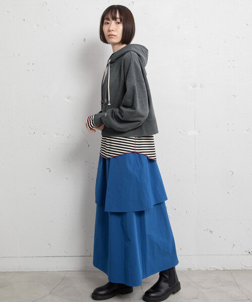 POU DOU DOU(プードゥドゥ)の「2段ティアードスカート(スカート・レディース・ダークグレー/ブルー/オフホワイト・M)」の8枚目の写真