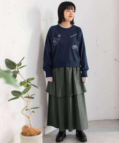 POU DOU DOU(プードゥドゥ)の「2段ティアードスカート(スカート・レディース・ダークグレー/ブルー/オフホワイト・M)」の9枚目の写真