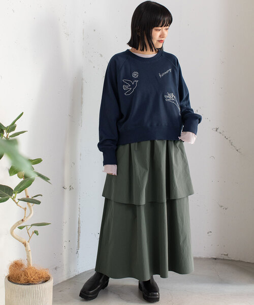 POU DOU DOU(プードゥドゥ)の「2段ティアードスカート(スカート・レディース・ダークグレー/ブルー/オフホワイト・M)」の10枚目の写真