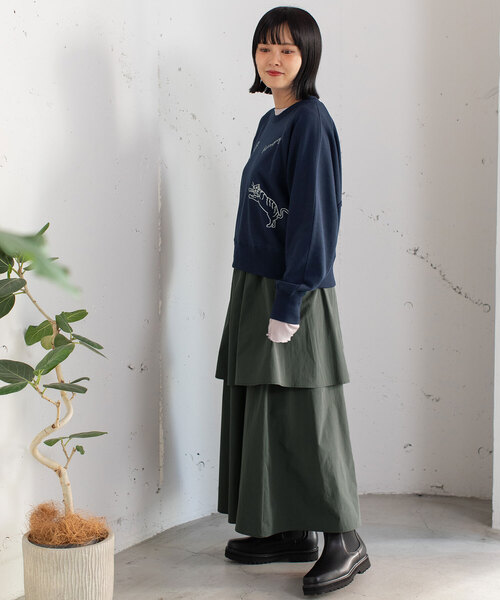 POU DOU DOU(プードゥドゥ)の「2段ティアードスカート(スカート・レディース・ダークグレー/ブルー/オフホワイト・M)」の11枚目の写真