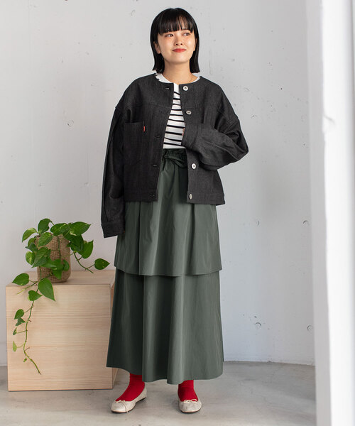 POU DOU DOU(プードゥドゥ)の「2段ティアードスカート(スカート・レディース・ダークグレー/ブルー/オフホワイト・M)」の13枚目の写真