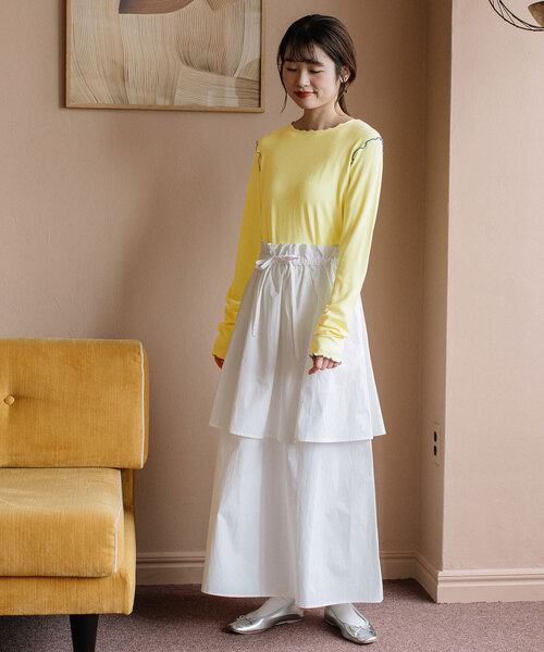 POU DOU DOU(プードゥドゥ)の「2段ティアードスカート(スカート・レディース・ダークグレー/ブルー/オフホワイト・M)」の15枚目の写真