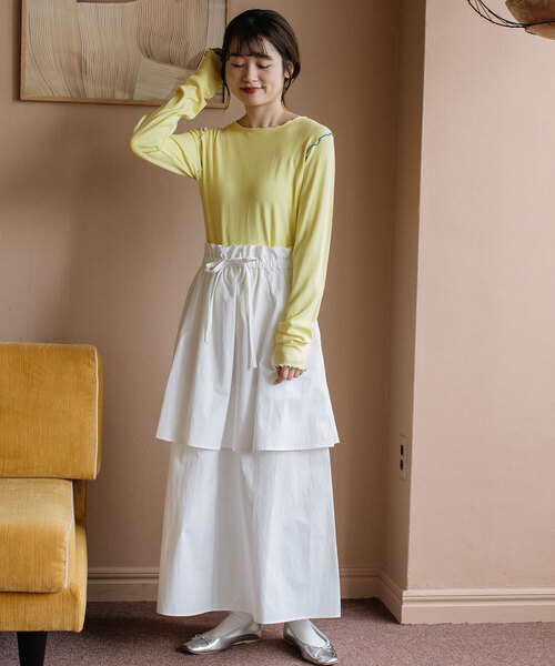 POU DOU DOU(プードゥドゥ)の「2段ティアードスカート(スカート・レディース・ダークグレー/ブルー/オフホワイト・M)」の16枚目の写真