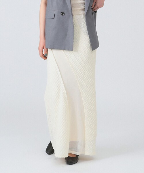 Ray BEAMS（レイビームス）の「ジャカード メッシュ キリカエ スカート（スカート・レディース・ブラック/アイボリー・ONE SIZE）」の2枚目の写真