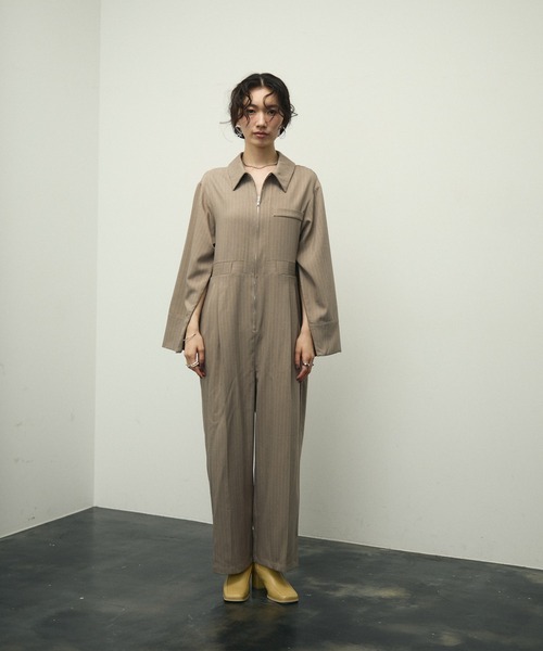adidas originals ピンクベージュ サロペット ジャンプスーツ セール】Jumpsuit with sleeves and front zip / 袖・フロント