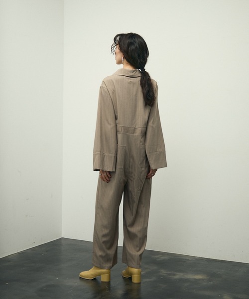 オールインワン・サロペット Cotton Tailored Jumpsuit Tailored Cotton Stretch Belted Wide Leg Shirt Jumpsuit