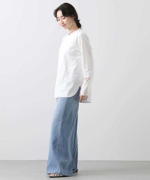 Gready Brilliant（グレディブリリアン）の「袖シアー切替カットソー（ノーカラージャケット・レディース・オフホワイト・38）」の3枚目の写真