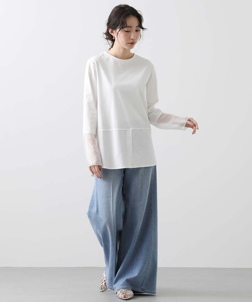 Gready Brilliant（グレディブリリアン）の「袖シアー切替カットソー（ノーカラージャケット・レディース・オフホワイト・38）」の6枚目の写真