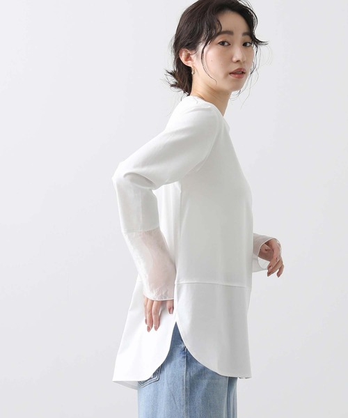 Gready Brilliant（グレディブリリアン）の「袖シアー切替カットソー（ノーカラージャケット・レディース・オフホワイト・38）」の10枚目の写真