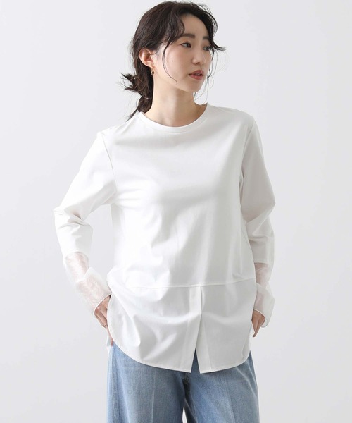 Gready Brilliant（グレディブリリアン）の「袖シアー切替カットソー（ノーカラージャケット・レディース・オフホワイト・38）」の11枚目の写真