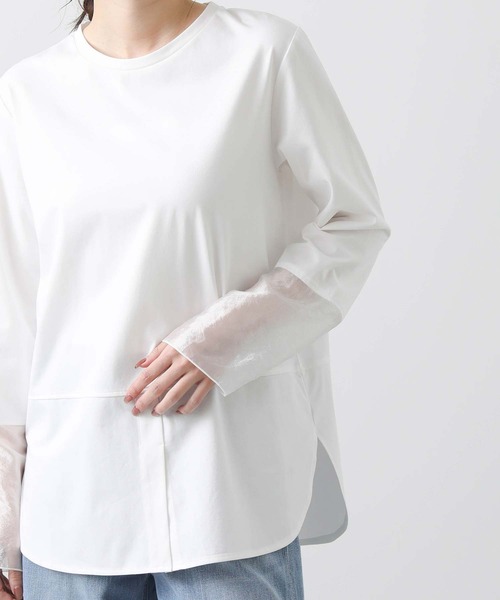 Gready Brilliant（グレディブリリアン）の「袖シアー切替カットソー（ノーカラージャケット・レディース・オフホワイト・38）」の12枚目の写真