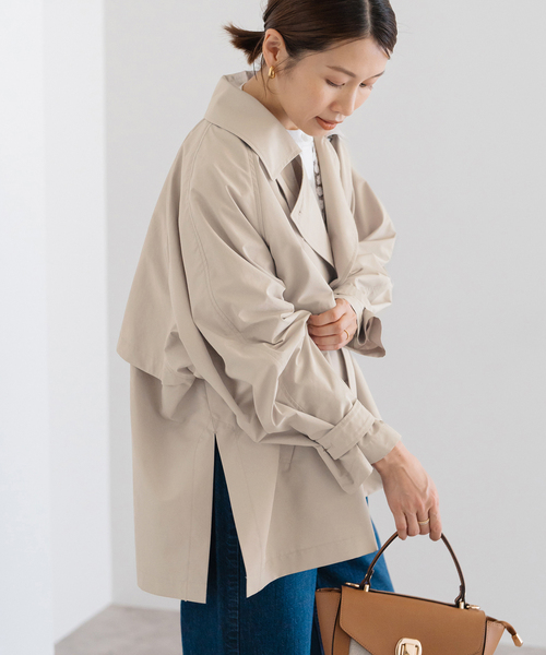 追加3》ポプリンオーバーショートコート（トレンチコート）｜IENA