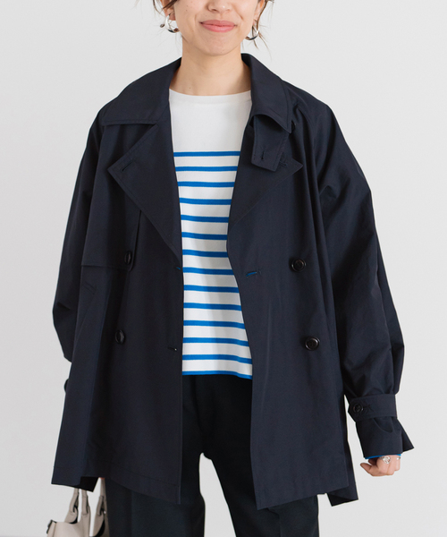 IENA（イエナ）の「《追加3》ポプリンオーバーショートコート（トレンチコート・レディース・ベージュ系その他/ネイビー・38/36）」の15枚目の写真