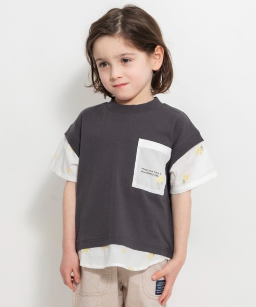 おそろい】ミモザ刺繍半袖Tシャツ（Tシャツ/カットソー）｜branshes