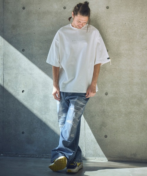 ADAM PATEK(アダムパテック)の「ADAMPATEK/destroy wide denim/デストロイワイドデニムパンツ(デニムパンツ・メンズ・ホワイト/ライトインディゴブルー/ダークインディゴブルー/ブラック・1/2)」の11枚目の写真