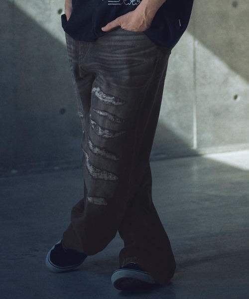 ADAM PATEK(アダムパテック)の「ADAMPATEK/destroy wide denim/デストロイワイドデニムパンツ(デニムパンツ・メンズ・ホワイト/ライトインディゴブルー/ダークインディゴブルー/ブラック・1/2)」の18枚目の写真
