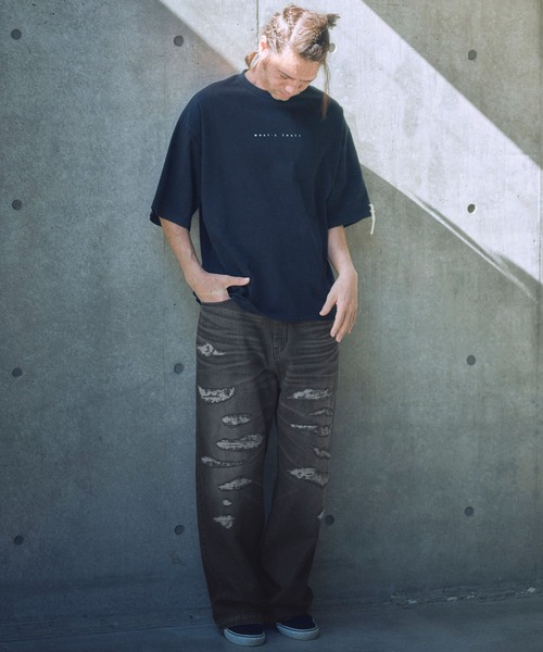 ADAM PATEK(アダムパテック)の「ADAMPATEK/destroy wide denim/デストロイワイドデニムパンツ(デニムパンツ・メンズ・ホワイト/ライトインディゴブルー/ダークインディゴブルー/ブラック・1/2)」の19枚目の写真