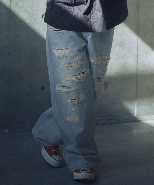ADAM PATEK(アダムパテック)の「ADAMPATEK/destroy wide denim/デストロイワイドデニムパンツ(デニムパンツ・メンズ・ホワイト/ライトインディゴブルー/ダークインディゴブルー/ブラック・1/2)」の12枚目の写真