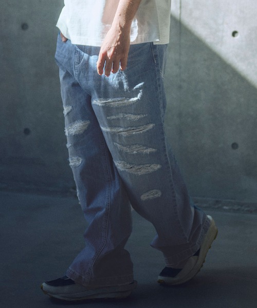 ADAM PATEK(アダムパテック)の「ADAMPATEK/destroy wide denim/デストロイワイドデニムパンツ(デニムパンツ・メンズ・ホワイト/ライトインディゴブルー/ダークインディゴブルー/ブラック・1/2)」の22枚目の写真