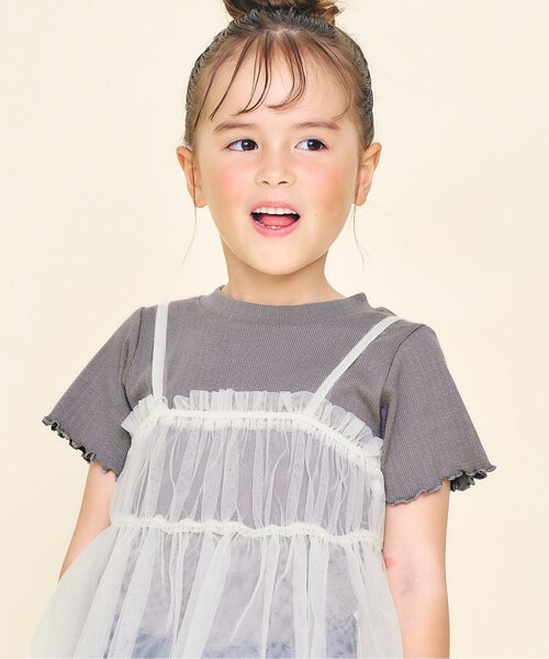 Seraph（セラフ）の「【ジュニア対応】ベーシックリブインナー半袖Tシャツ（Tシャツ/カットソー・キッズ・グレー/オフホワイト/ピンク・100/110/80/130/140/90/120）」の2枚目の写真