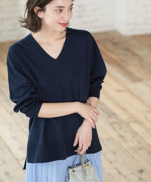 OPAQUE.CLIP（オペークドットクリップ）の「リラクシーVネックニット/オーガニックコツトン混【UV/洗濯機洗い可】（ニット/セーター・レディース・オフホワイト/ピンク系/ネイビー/ライトグレー・42/40/38/36）」の15枚目の写真