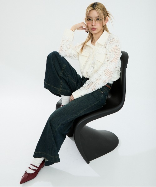 Clum(クルム)の「メッシュクロップドトップス(シャツ/ブラウス・レディース・ブラック/ホワイト・FREE)」の19枚目の写真