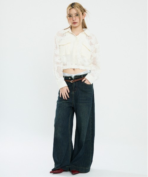Clum(クルム)の「メッシュクロップドトップス(シャツ/ブラウス・レディース・ブラック/ホワイト・FREE)」の10枚目の写真