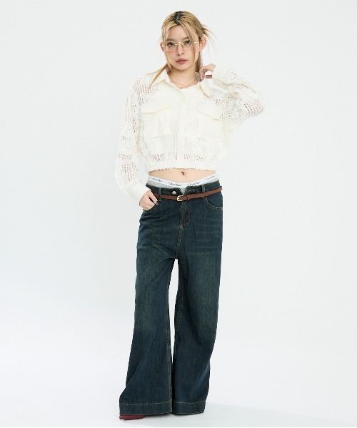 Clum(クルム)の「メッシュクロップドトップス(シャツ/ブラウス・レディース・ブラック/ホワイト・FREE)」の11枚目の写真