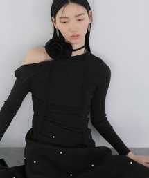 Leja | 【LEJA】アシンメトリーサイドギャザーワンショルダーニットトップス(ニット/セーター)